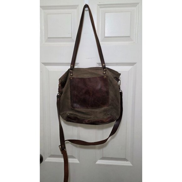 Vintage In Blue Canvas & Leather Crossbody Bag With Adjustable Strap - Picture 8 of 12